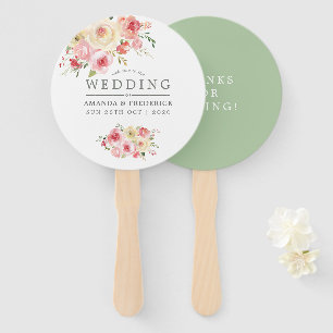 Blush and Sage Green Floral Wedding Favor Hand Fan
