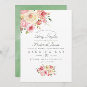 Blush and Sage Green Watercolor Floral Wedding Invitation