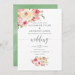 Blush and Sage Green Watercolor Floral Wedding Invitation
