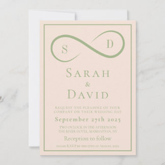 Blush and Sage Infinity Wedding Minimalist Modern Invitation