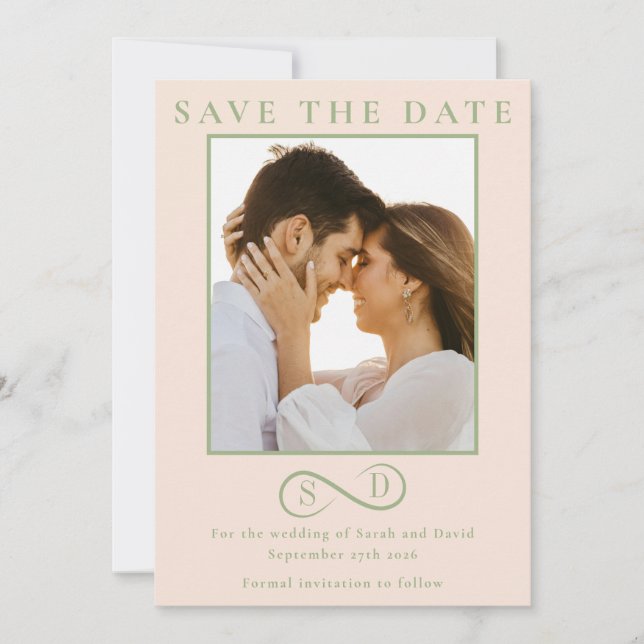 Blush and Sage Infinity Wedding Minimalist Modern  Save The Date (Front)