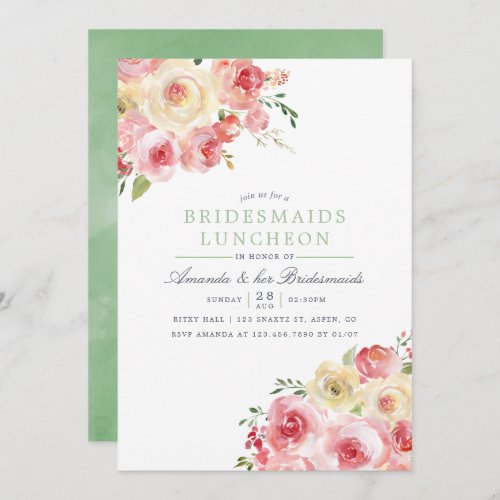 Blush and Sage Watercolor Bridesmaids Luncheon Invitation