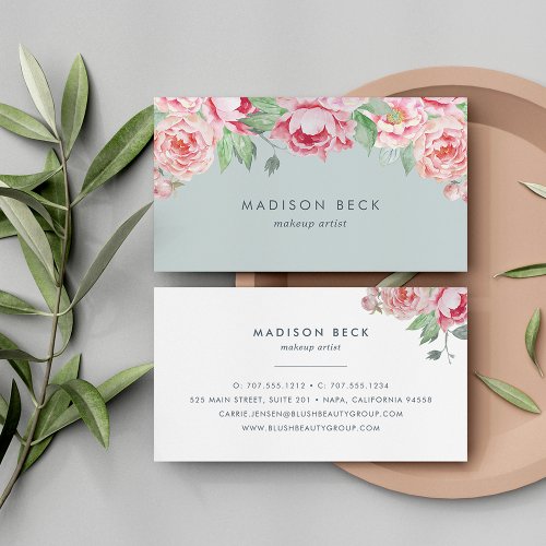 Blush and Sage Watercolor Peony Business Card
