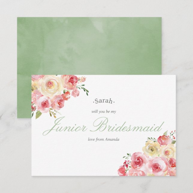 Blush and Sage Wedding Be my Junior Bridesmaid Invitation (Front/Back)