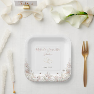 Blush and Sage Wildflower Spring Wedding Paper Plates