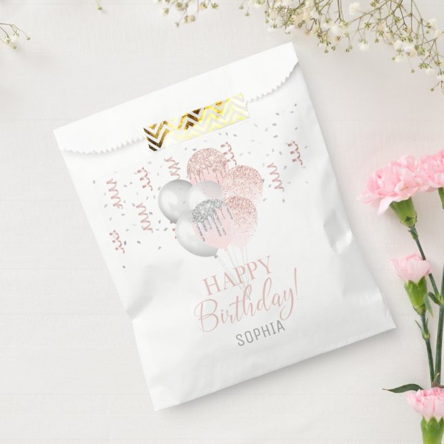 Blush and Silver Balloons Birthday  Favor Bag (Sealed)