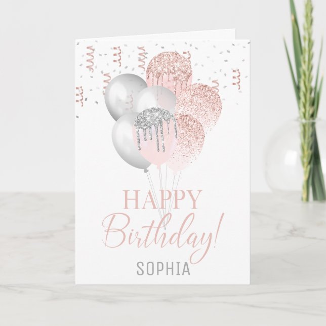 Blush and Silver Balloons Birthday  Invitation (Front)