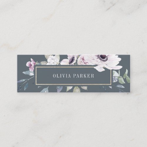 Blush and Soft Violet Floral on Dark Gray Mini Business Card