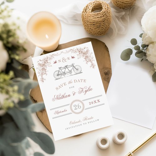 Blush and Taupe Vintage Bicycle Save the Date