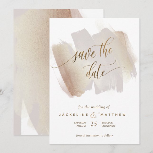 Blush and Terracotta Brush Strokes Minimal Wedding Save The Date (Front/Back)