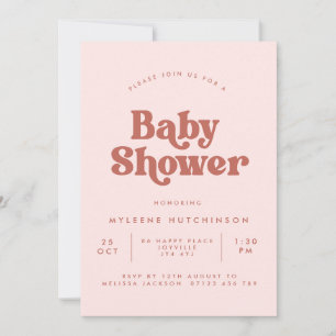 Blush and Terracotta Retro Type Baby Shower Invita Invitation