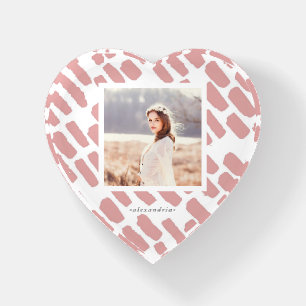Blush and White Brush Strokes Photo with Name Paperweight