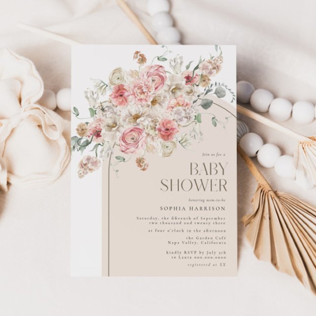 Blush and White Floral Arch Baby Shower  Invitation (Creator Uploaded)