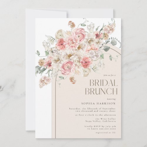 Blush and White Floral Arch Bridal Brunch Invitation