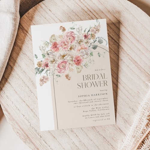 Blush and White Floral Arch Bridal Shower Invitation
