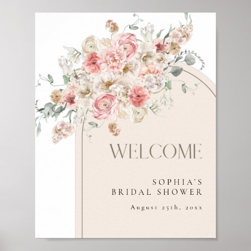 Blush and White Floral Arch Welcome  Poster