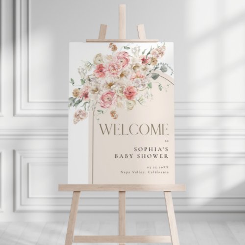Blush and White Floral Arch Welcome Sign