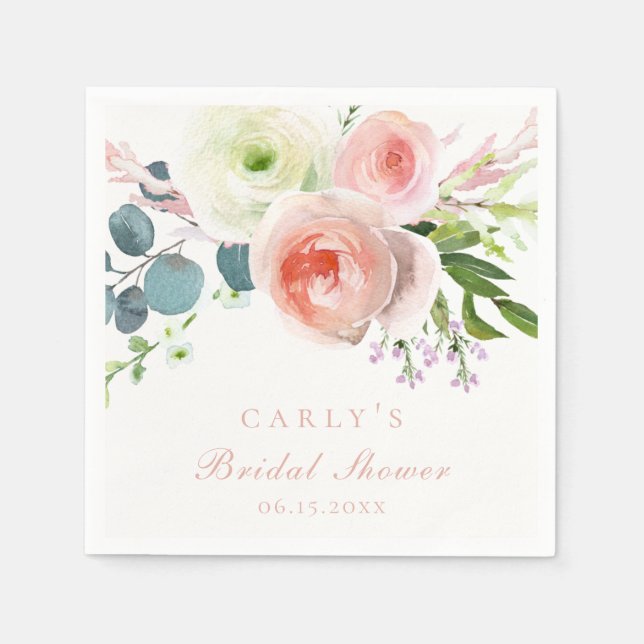 Blush and White Floral Garden Bouquet Napkins (Front)