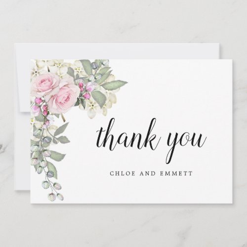 Blush and White Floral Wedding Thank You Card