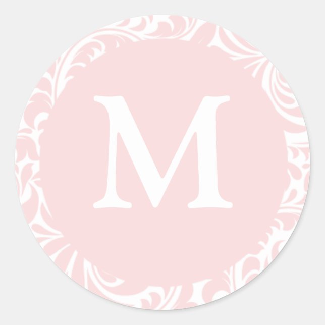 Blush And White Monogram M Wedding Favor Stickers (Front)
