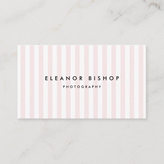 Blush and White Pinstripes Pattern Modern Business Card (Front)