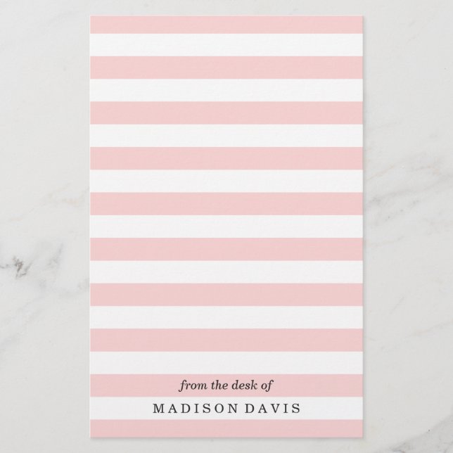 Blush and White Stripes | Personalized Stationery (Front)