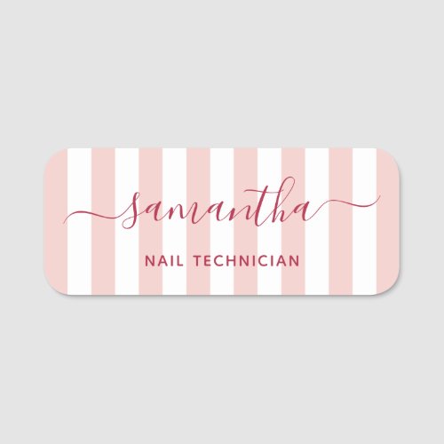 Blush and White Stripes Signature Job Title Name Tag