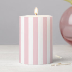 Blush and White Vertical Stripe Pillar Candle