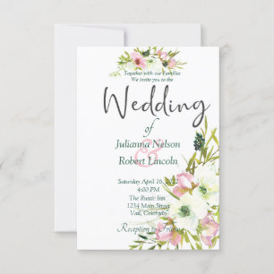 Blush and white watercolor floral wedding invitati invitation