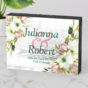 Blush and white watercolor floral wedding  wooden  box sign
