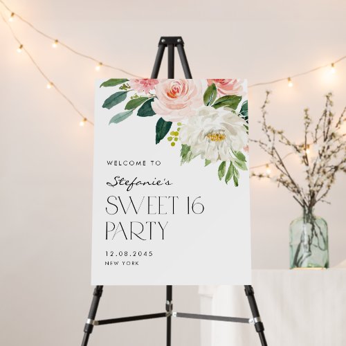 Blush and White Watercolor Flowers Garden Sweet 16 Foam Board