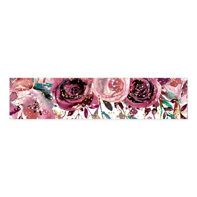 Blush and Wine Flowers & Gold Confetti Wedding Napkin Bands (Unfolded)