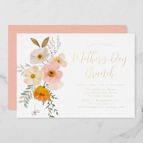 Blush and Yellow Floral Mothers Day Brunch Foil Invitation