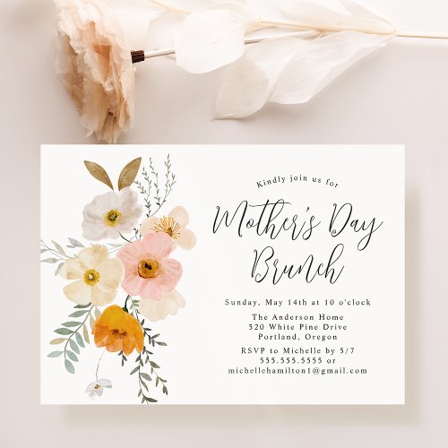 Blush and Yellow Floral Mothers Day Brunch Invitation