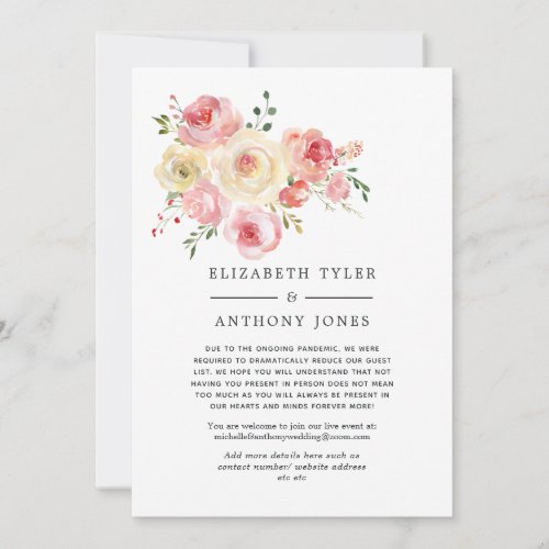 Blush and Yellow Pastel Floral Reduced Guest List Announcement
