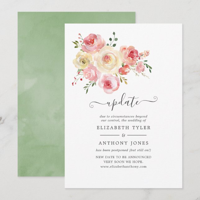 Blush and Yellow Pastel Floral Wedding Update Invitation (Front/Back)