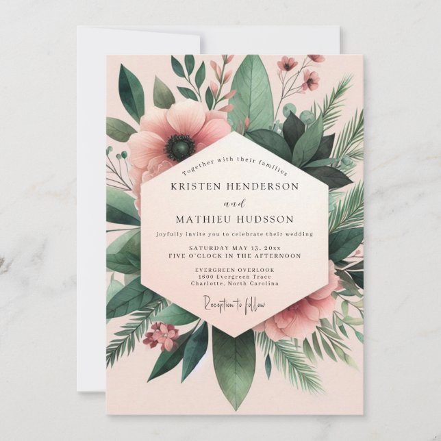 Blush Anemone Botanical Wedding Invitation (Front)