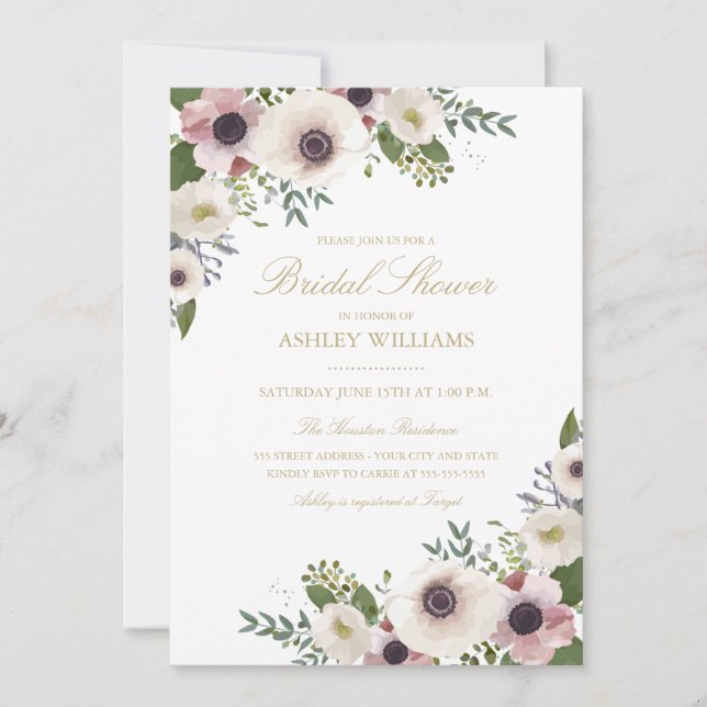 Blush Anemone Bouquet Bridal Shower Invitation (Front)