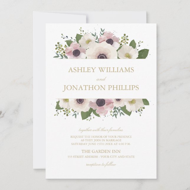 Blush Anemone Bouquet Wedding Invitation (Front)