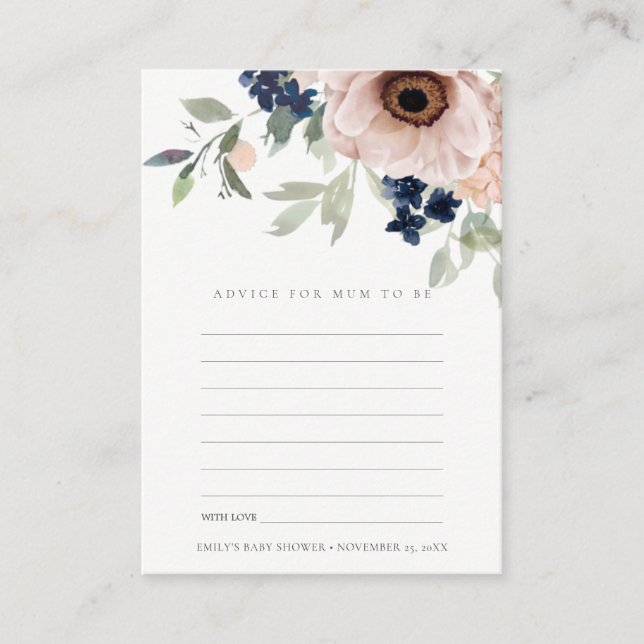 Blush Anemone Floral Advise for Mum Baby Shower En Enclosure Card (Front)