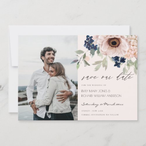 Blush Anemone Floral Photo Save The Date Invite