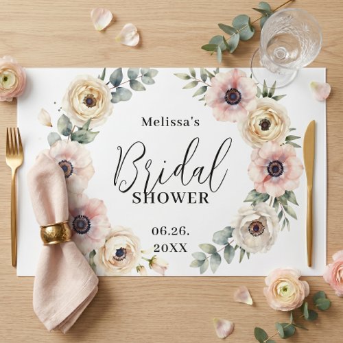 Blush Anemone Wreath Bridal Shower Paper Placemat