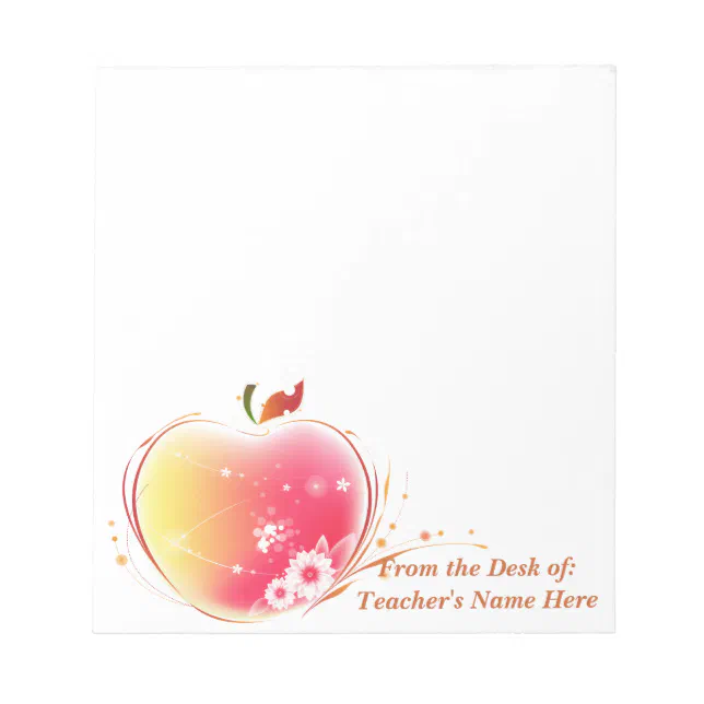 Blush Apple Teacher From the Desk OF NAME HERE Notepad | Zazzle