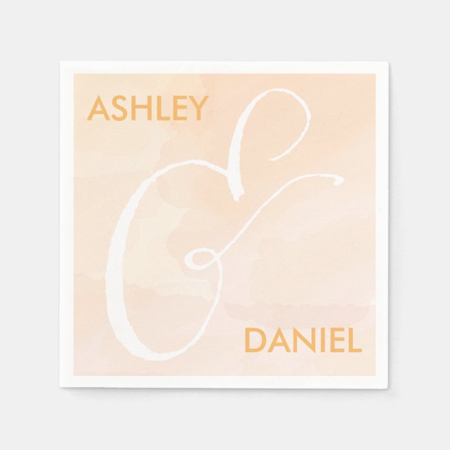 Blush Apricot Watercolor Wedding Napkins, Peach Napkins (Front)