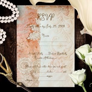 Blush Aqua Baroque Lace RSVP Card