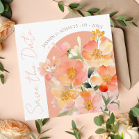 Blush Arch Peach Floral Watercolor Save The Date
