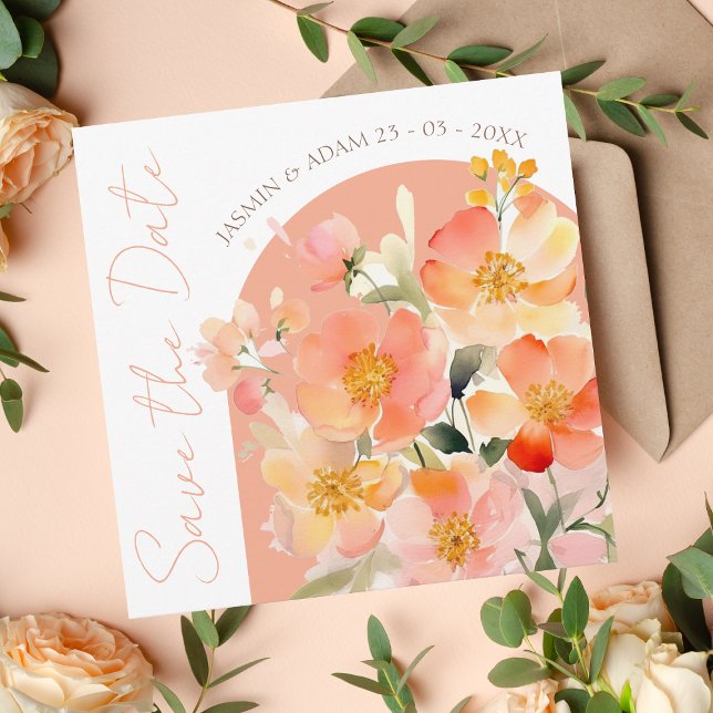 Blush Arch Peach Floral Watercolor Save The Date (Creator Uploaded)