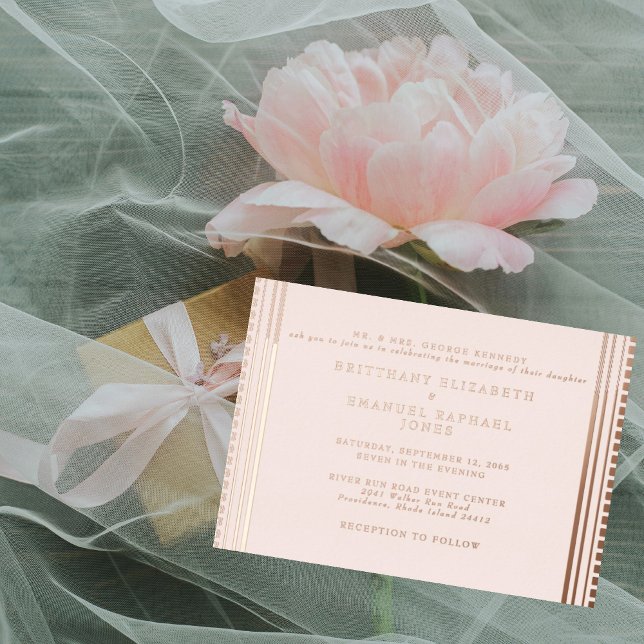 Blush Art Deco Wedding Rose Gold Foil  Invitation (Creator Uploaded)
