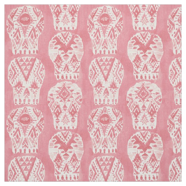 Blush AZTEC MUERTOS Tribal Sugar Skull Pattern Fabric (Swatch)