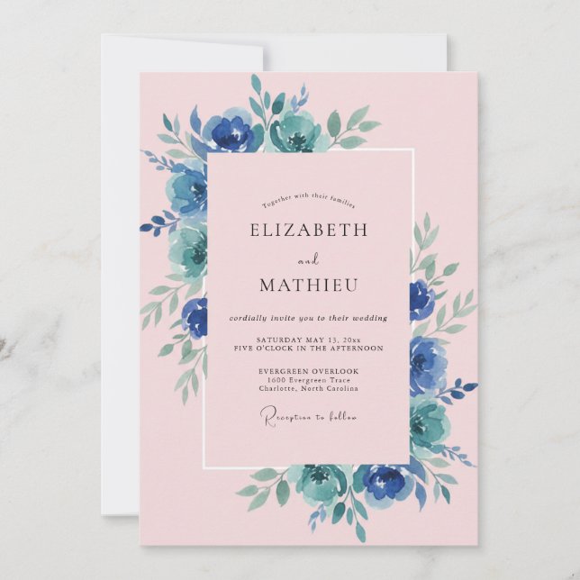 Blush Azure Petal Wedding Invitation (Front)